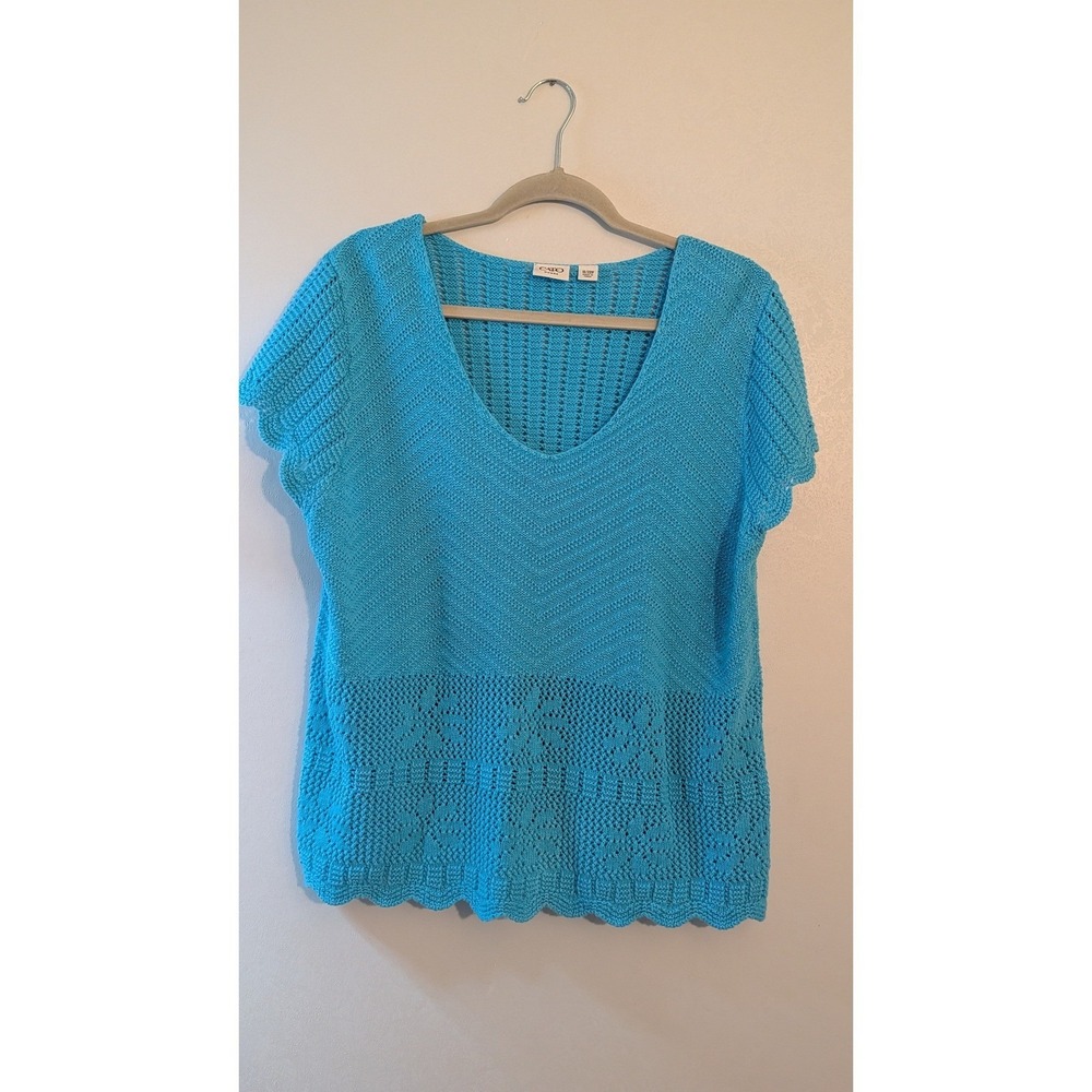 Cato Woman Turquoise Blue Knit V-Neck Short Sleeve Sweater Top Plus Size 18/20W